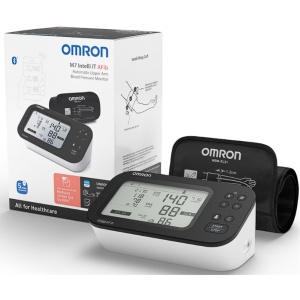 Pachet Tensiometru de brat automat OMRON M7 IT AFib, Tehnologie Intellisense, Adaptor AC original Omron, Alb, Resigilat, Grad A - Img 1