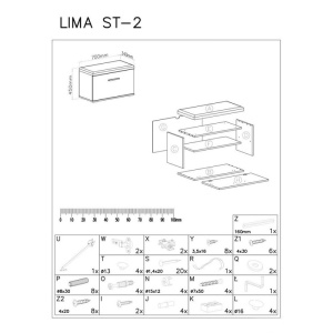 Pantofar tip Taburete HM Lima ST2, Pal Melaminat, 2 rafturi, tapiterie stofa, stejar wotan - antracit - Img 4