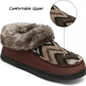 Papuci de iarna cu blana Mishansha, textil/cauciuc, maro, 42 - Img 6