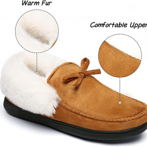 Papuci de iarna cu blana Mishansha, textil/cauciuc, maro/alb, 40 - Img 6