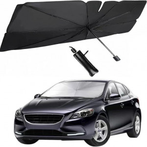 Parasolar tip umbrela pentru autoturisme Itiban, metal/poliester, negru, 125 x 65 cm 
