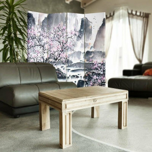 Paravan Orlo, lemn masiv, gri/roz/alb, 150 x 145 x 4 cm - Img 2