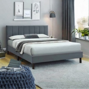 Pat tapitat catifea Limess, elemente lemn masiv, somiera inclusa,160x200 cm, gri