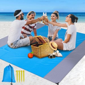 Patura pentru picnic Lineno, poliester, gri/albastru, 200 x 230 cm