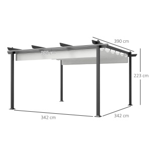 Pavilion pergola cu copertina retractabila 4x4 m UPF 30+, coloane aluminiu 80mm, 8 tarusi sol si suruburi, alb/negru - Verificat A · Re-Bloom - Img 3
