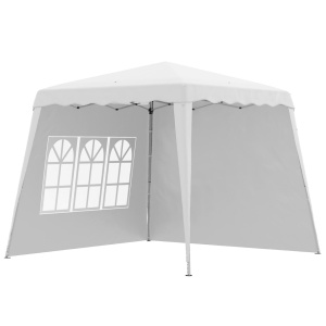 Pavilion pliabil 240x240x250 cm, baza 289x289 cm, 2 laterale, acoperis poliester impermeabil UV50+, inaltime reglabila, cadru otel, alb - Verificat A · Re-Bloom