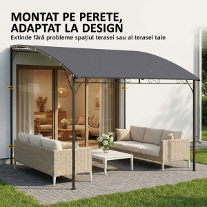 Pergola pentru terasa Re-Bloom, metal/poliester, 286x384x252 cm, 16 gauri drenaj, rezistenta vant nivel 4, 8 cuie+8 suruburi incluse, gri/gri inchis - Verificat A · Re-Bloom - Img 4
