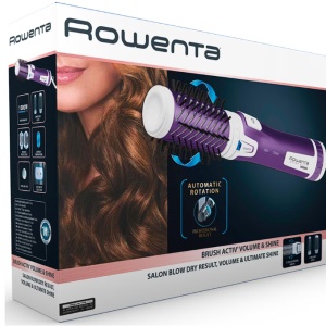 Perie rotativa Rowenta Brush Activ' Volume&Shine 2 CF9530F0, 1000W, 2 trepte de temperatura si viteza, ionizare, 2 perii, invelis ceramic, Mov, Resigilat, Grad A
