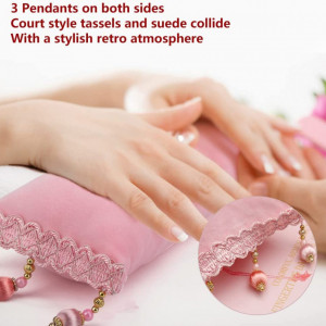 Perna suport pentru mana Deciniee, catifea, roz, 40 x 15 cm - Img 7