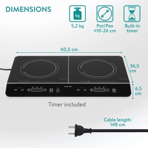 Plita cu inductie dubla 3500W, 2 zone gatit, afisaj tactil, sticla, Negru - Verificat A · Re-Bloom - Img 2