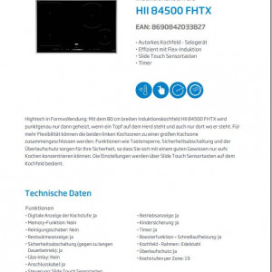 Plita electrica cu inductie Beko HII-84700-UFTX, sticla/otel inoxidabil, negru, 77 x 5,5 x 11 cm
