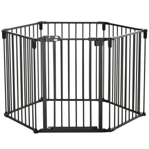 Poarta de siguranta pentru caini Re-Bloom, otel/plastic, negru, 362.5 x 2 x 76 cm, Resigilat, Grad A