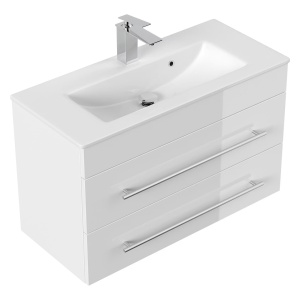 Portus dulap de baie cu lavoar 80x50x36 cm, 2 sertare, PAL foliat, alb lucios - Verificat A · Re-Bloom - Img 3