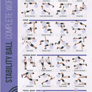 Poster cu exercitii de antrenament cu mingea PosterMate, hartie, violet/alb/negru, 41,5 x 63,5 cm - Img 1