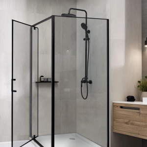 Produs Resigilat Cabina de dus Re-Bloom Darli, 90x90x185 cm, sticla securizata 6mm, cadru aluminiu, usa reversibila, negru transparent - Verificat A - Img 2
