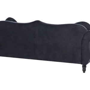 Produs Resigilat Canapea 3 locuri Re-Bloom Skien, catifea/eucalipt/pin, 204x78x86 cm, arcuri sinuoase, spuma 16cm, 2 perne, 150 kg/persoana, negru - Verificat A - Img 4