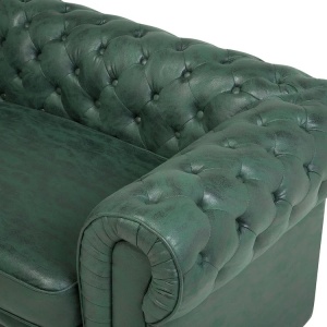 Produs Resigilat Canapea Chesterfield 3 locuri Re-Bloom, piele ecologica/eucalipt/stejar, 195x76x70 cm, arcuri sinuoase, spuma, 250 kg/persoana, verde - Verificat A - Img 4