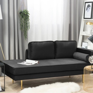 Produs Resigilat Canapea dreapta Re-Bloom Miramas, catifea/metal, 171x79x63 cm, spuma 50 kg/m3, 350 kg, perne incluse, negru - Verificat A - Img 2