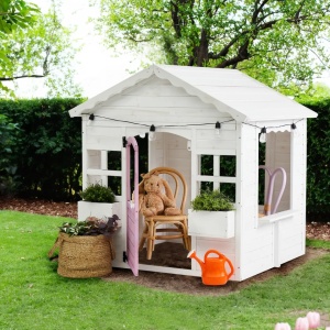 Produs Resigilat Casuta de gradina pentru copii Re-Bloom Nikaia, lemn de brad, 130x110x124 cm, rezistenta UV, roz/alb - Verificat A - Img 3