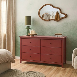 Produs Resigilat Comoda cu 6 sertare Re-Bloom Barcaldine, lemn de pin, 130x45x82 cm, 40 kg, visiniu - Verificat A - Img 4