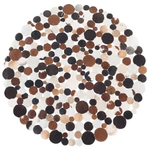Produs Resigilat Covor Re-Bloom Sorgun rotund din piele de vaca, diametru 140 cm, model geometric, suport pasla, maro/auriu - Verificat A