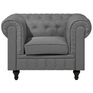 Produs Resigilat Fotoliu Re-Bloom Chesterfield, textil/eucalipt, 112x85x79 cm, spuma, 125 kg, gri deschis - Verificat A - Img 2