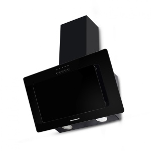 Produs Resigilat Hota decorativa Heinner HDCH-F3560RGBK, 60cm, Design "Inclinat", Putere maxima de absorbtie: 317.4 m3/h, 3 trepte de viteza, Motor: 1 x 65W, Lumina LED, filtru de aluminiu, Butoane tip “push”, Diametru tub evacuare: 150mm, Sticla neagra