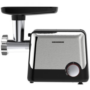 Produs Resigilat Masina de tocat Heinner DualSteel HMG-2100BKS3, 2100W, 1.8 kg/min, 2 viteze + Reverse, accesoriu rosii, accesorii kibbe si carnati, cutit inox, 3 site metalice, negru/inox Secificatii: Putere de 2100W si capacitate de tocare 1.8 kg/min