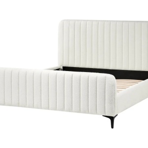 Produs Resigilat Pat matrimonial Re-Bloom Lunan, 160x200 cm, textil/metal/placaj, somiera 26 lamele arc, tablie 167x101 cm, 200 kg, alb - Verificat A - Img 2