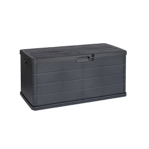 Progarden lada de depozitare exterior 118x59x57 cm, 340L, polipropilena, finisaj imitatie lemn, capac batant, antracit - Verificat B · Re-Bloom - Img 1