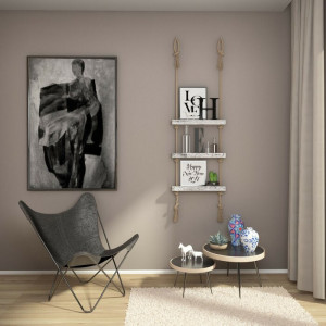 Raft de perete Maranda, lemn, alb/bej, 125 x 50 x 9 cm - Img 2