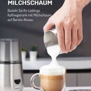 Rasnita electrica de cafea cu frother lapte TWOMEOW, otel inoxidabil, argintiu, 200W, 12 x 12 x 21 cm - Img 6