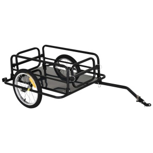 Remorca pentru bicicleta cu pereti pliabili, otel/PE 2mm, 139x71.5x49 cm, suprafata incarcare 71x42x25 cm, roti 16", carlig + 4 reflectoare, capacitate 40kg, 11kg, negru - Verificat A · Re-Bloom - Img 1