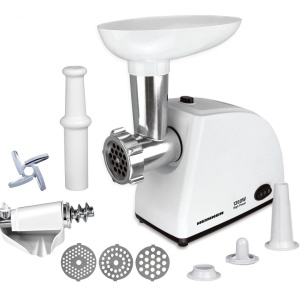 RESIGILAT – MASINA DE TOCAT HEINNER MG-W1200R, Putere 1360W, 1.5kg/min, Accesoriu rosii, Accesoriu carnati, Cutit inox, 3 site taiere, Alb