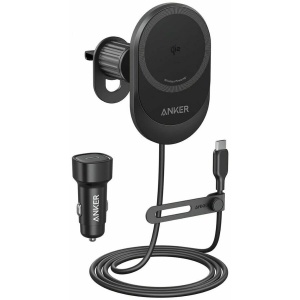 RESIGILAT Incarcator auto wireless Anker MagGo, 15W, 360°, pentru iPhone 14/15, (cablu si adaptor inclus), Negru