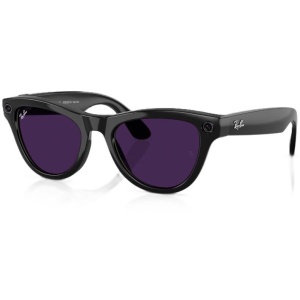 RESIGILAT Ochelari Smart Ray-Ban META Skyler Shiny RW4010 601/CH, marime 52, Wi-Fi 6, Bluetooth, Aparat foto cu filmare, Asistent vocal, 32GB Flash, Lentile cu Tranzitie Transparent/Violet, Negru
