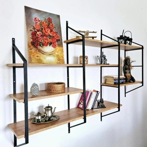 Rustic Edge rafturi perete 180x120x28 cm, PAL 18mm, cadru metal, negru pin - Verificat A · Re-Bloom - Img 3