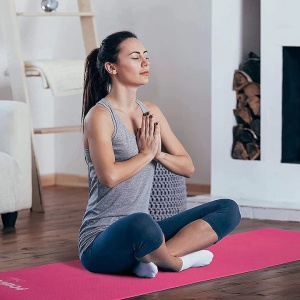 Saltea pentru antrenament si husa de protectie, pentru yoga, fitness, aerobic, pilates, exercitii la sol, POWRX, Antiderapant, Spuma de cauciuc, 173x61x0.5 cm, Roz, Resigilat, Grad A - Img 2