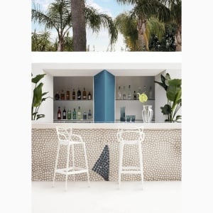 Scaun de bar Karll, exterior/ interior, polipropilena, alb, 76 cm inaltime