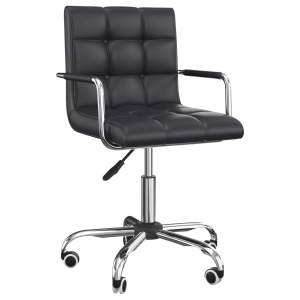 Scaun de birou rotativ Re-Bloom, PU/fier zincat, 52.5x54x84-100 cm, sezut 46-58 cm reglabil, burete 6.5 cm, 150 kg, negru/argintiu - Verificat A · Re-Bloom
