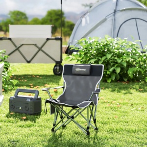 Scaun de camping pliabil si rabatabil Re-Bloom, metal/Oxford 600D, 82x50-100x88 cm, suport picioare detasabil, tetiera, 120 kg, gri - Verificat A · Re-Bloom - Img 3