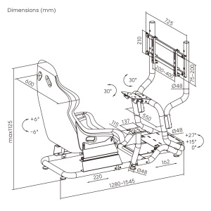 Scaun gaming Serioux Cockpit, dimensiuni:770x1280~1545x1150mm, greutate suportata: 130 kg,Material cadru: otel, latime scaun: 460 mm, interval de glisare a scaunului: Produs Resigilat 220 mm, interval de inaltime a scaunului: 25 mm, interval de Ã®nclinare - Img 10