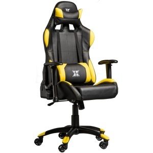 Scaun Gaming Serioux TORIN, piele sintetica, pernite detasabile, sustine pana la 120 kg, Galben