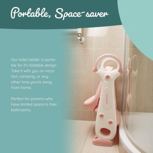 Scaun toaleta pentru copii Beartop, cu trepte, polipropilena, alb/roz, 42 x 30 x 38-48 cm