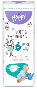 Scutece Happy Soft&Delicate Junior extra, Marimea 6, 48 buc, Resigilat, Grad A