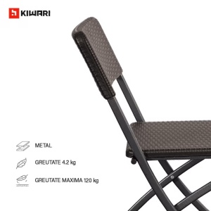 Set 10 x 2 scaune gradina pliabile Kiwari 44.5x57x80.5 cm, cadru metalic, 120 kg, terasa/balcon/camping, maro - Img 2