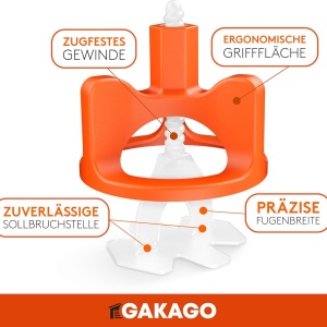 Set 100 tije pentru nivelarea placilor de faianta/gresie Gakago, plastic, alb/portocaliu, 3 mm