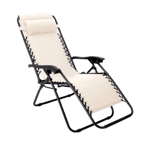 Set 11 sezlonguri pliabile Kiwari Beach 165x65x113 cm, gravitatie zero, cadru metalic/textil, tetiera, portabil, plaja/piscina/terasa, bej
