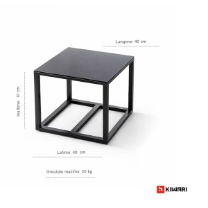 Set 12 x set mobilier Kiwari Terrace, masa 40x40x41 cm + 2 scaune 59x63x73 cm, metal/plastic/ratan, perne incluse, gradina/terasa/balcon, negru - Img 6