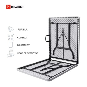 Set 15 mese pliante Kiwari Event 180x75 cm, HDPE/cadru metalic ranforsat, sistem pliere rapida, gradina/terasa/evenimente, alb - Img 4
